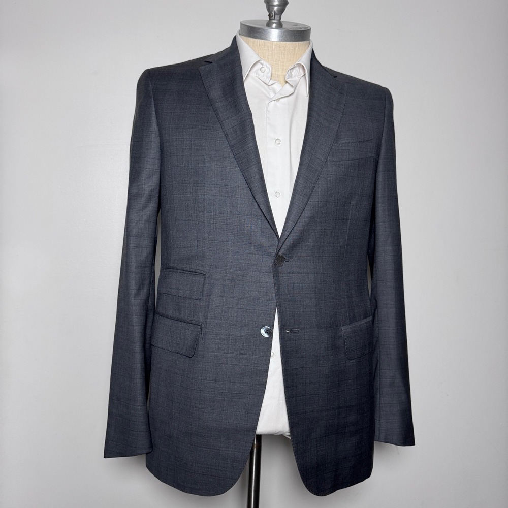 Isaia Sport Coat Mens 56 8L US 46L Gray Plaid Aquaspider 160s Wool Blazer Italy